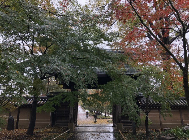 temple entrance autumn